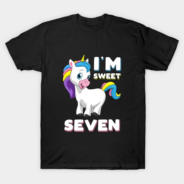 I'm seven Girl Shirt Sweet Unicorn 7th birthday Party Bday T-Shirt by ELFEINHALB